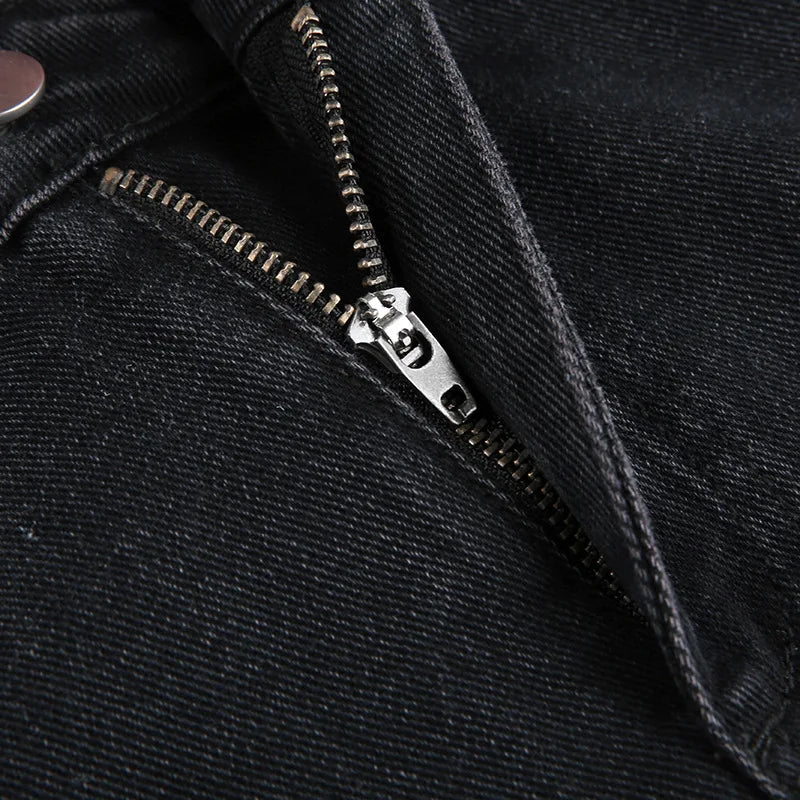 AltGoth Harajuku Y2k Denim Skirt Women Dark Gothic Streetwear Mini Skirt with Skull Belt Mall Goth Punk Grunge Sexy Emo Clubwear
