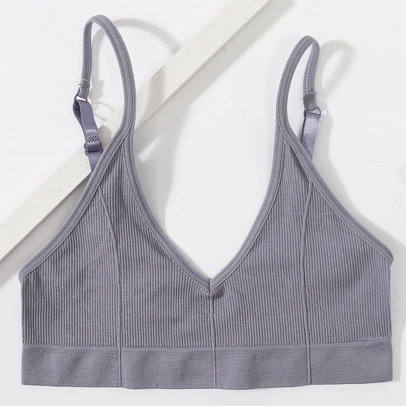 Seamless Tube Top Women's Ribbed V-Neck Wireless Bralette U-Back Daily Wear Bra Sexy Lingerie Adjust Straps Sports Underwear M-L