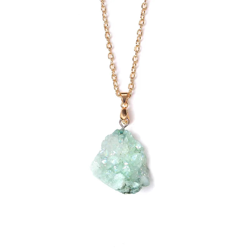 Metal chain healing energy necklace for women Dyed Natural crystal agat druzy crystal Minerals gem stone pendant charm necklace