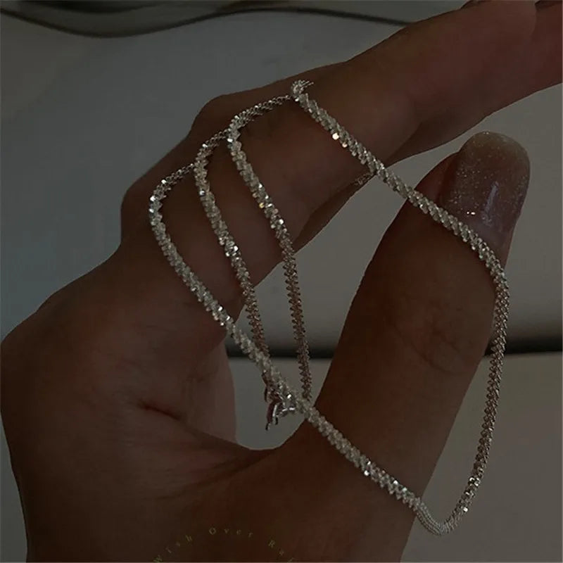 New Trendy Sparkling Silver Color Choker Necklace for Women Elegant Clavicle Chain Necklace Party Wedding Collar Jewelry Gifts