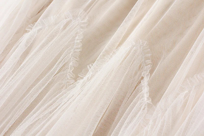 OHRYIYIE Women irregular Long Tulle Skirts Ladies High Waist Ankle-Length Tutu Maxi Skirts Beige Green Female Faldas Jupe Femme