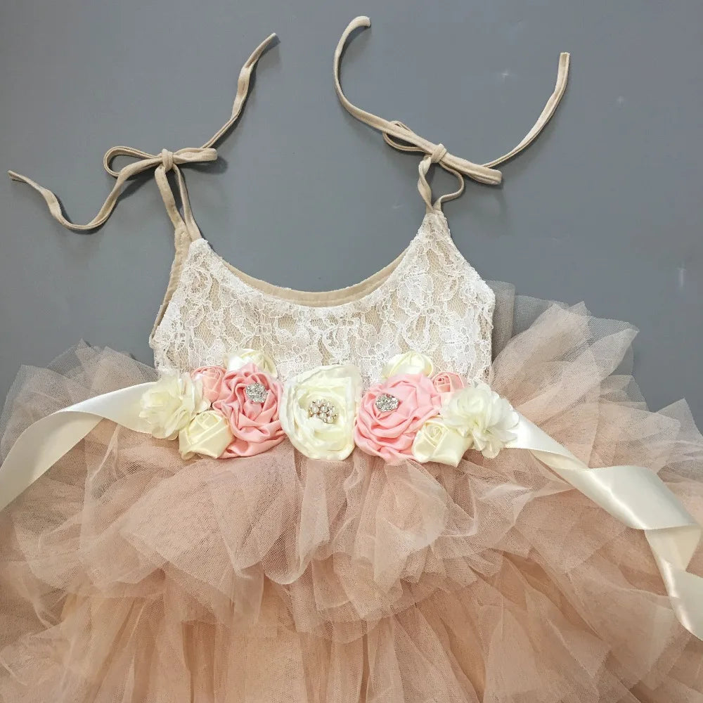 New Born Baby Girls Birthday Dress for Kids Flowers Girls Party Tutus Costume Belt Headband 3pcs Outfit Set Princess Vestidos