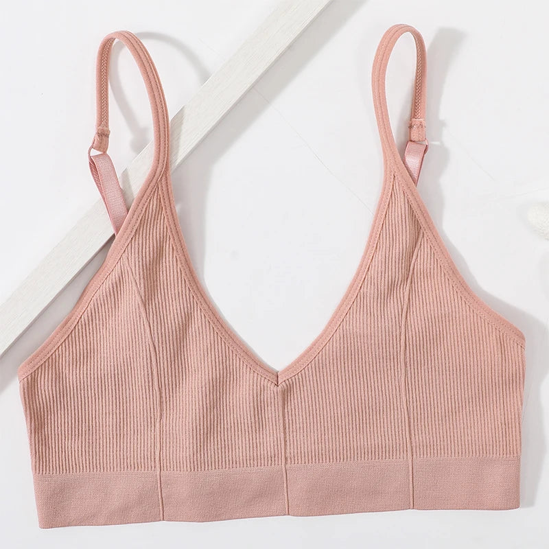 Seamless Tube Top Women's Ribbed V-Neck Wireless Bralette U-Back Daily Wear Bra Sexy Lingerie Adjust Straps Sports Underwear M-L