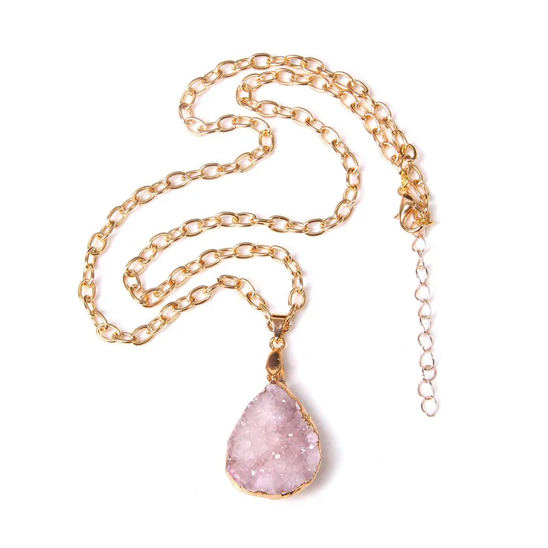 Metal chain healing energy necklace for women Dyed Natural crystal agat druzy crystal Minerals gem stone pendant charm necklace