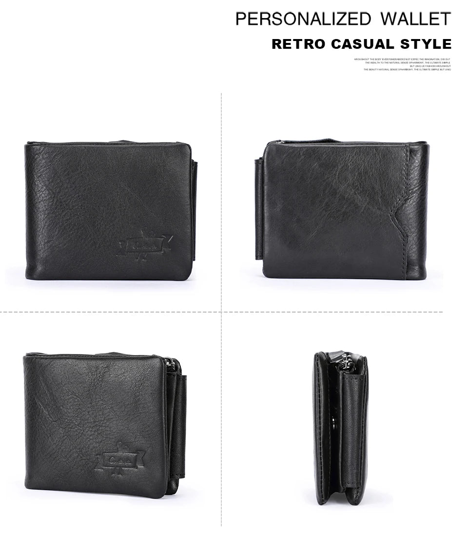 Contact’S Men’s Trifold Wallet - Genuine Crazy Horse Cowhide Leather