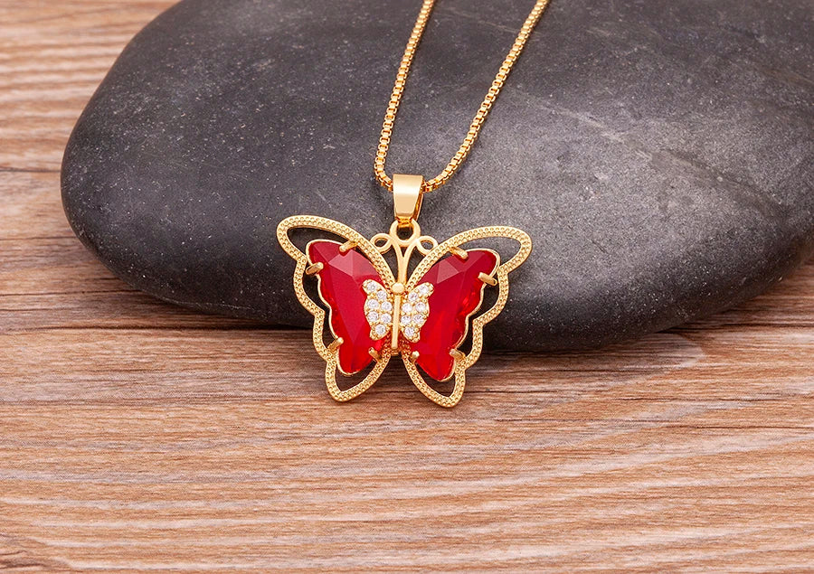 Nidin Top Quality Austrian Crystal Zircon 10 Colors Butterfly Pendant For Women Female Colorful Animal Necklace Jewelry Gifts