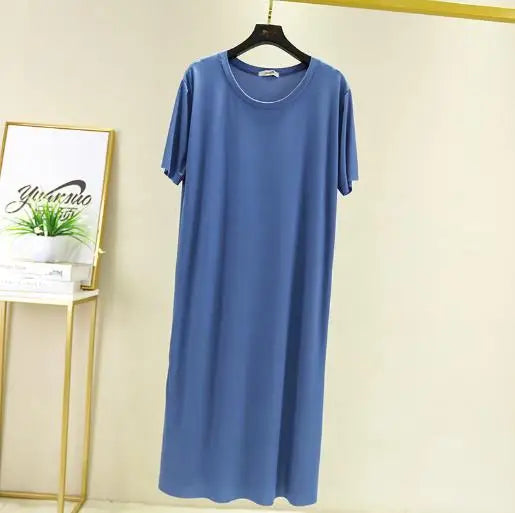 Fdfklak Women's Ice Silk and Cotton Nightgown - Casual Nightshirt