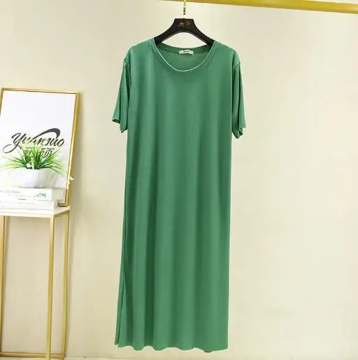 Fresh candy color night dress women new ice silk cotton summer nightshirt casual loose nightgowns student's sleepwear dresses