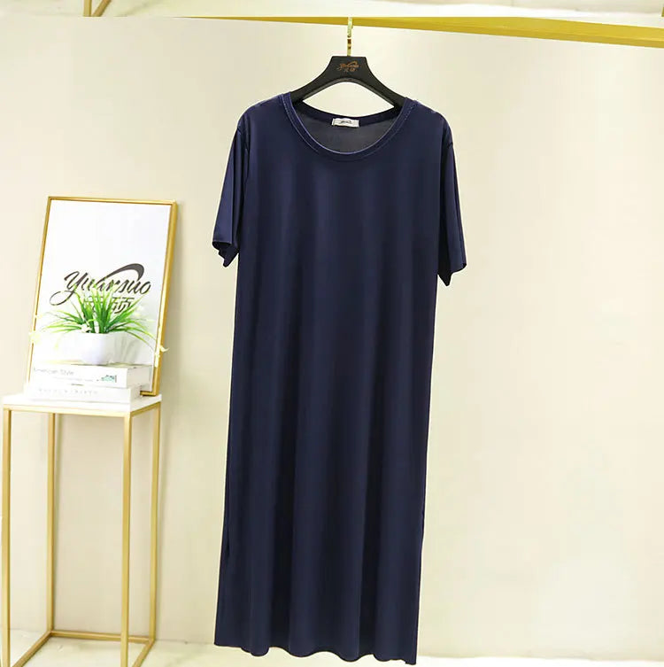 Fresh candy color night dress women new ice silk cotton summer nightshirt casual loose nightgowns student's sleepwear dresses