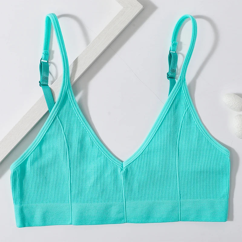 Seamless Tube Top Women's Ribbed V-Neck Wireless Bralette U-Back Daily Wear Bra Sexy Lingerie Adjust Straps Sports Underwear M-L