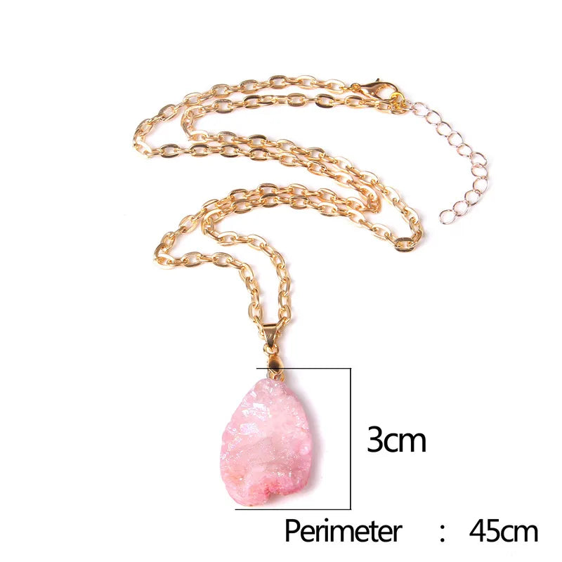 Metal chain healing energy necklace for women Dyed Natural crystal agat druzy crystal Minerals gem stone pendant charm necklace