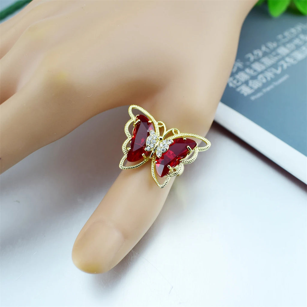 2021 New Fashion Ladies Glass Crystal Butterfly Ring 18 Colors Optional Adjustable Ladies Anniversary Gift Bulk Wholesale