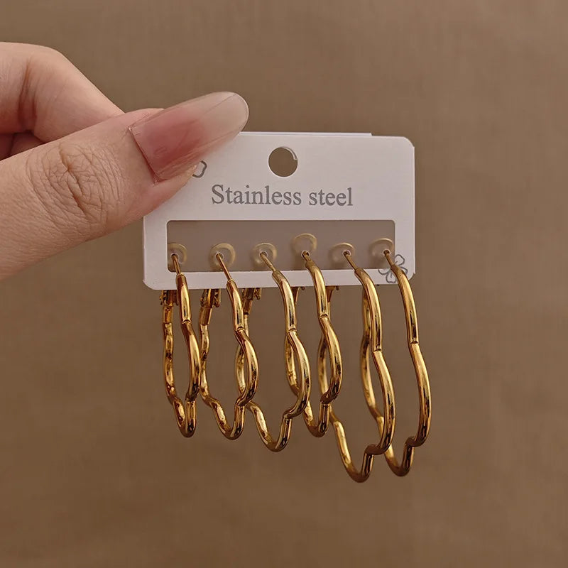 Large Stainless Steel Stud Earrings High-End Gold-Plated Heart-Shaped Five-Pointed Star Design Colorfast For Occasions