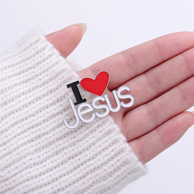 I Love Jesus Enamel Pins Custom Phrase With Heart Brooches Shirt Collar Lapel Badges Jewelry For Kids Friends