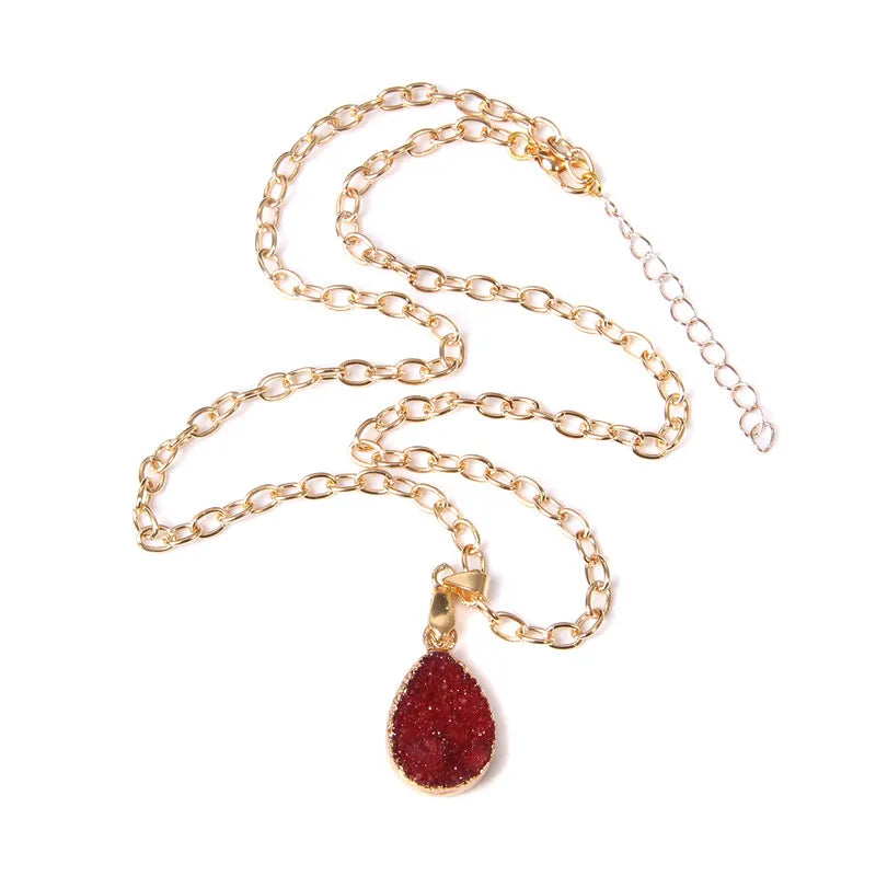Metal chain healing energy necklace for women Dyed Natural crystal agat druzy crystal Minerals gem stone pendant charm necklace
