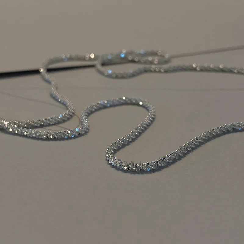 Italian 925 Sterling Silver Sparkling Clavicle Chain Shiny Choker Exquisite Necklace For Women Girls Fine Jewelry Wedding Gift