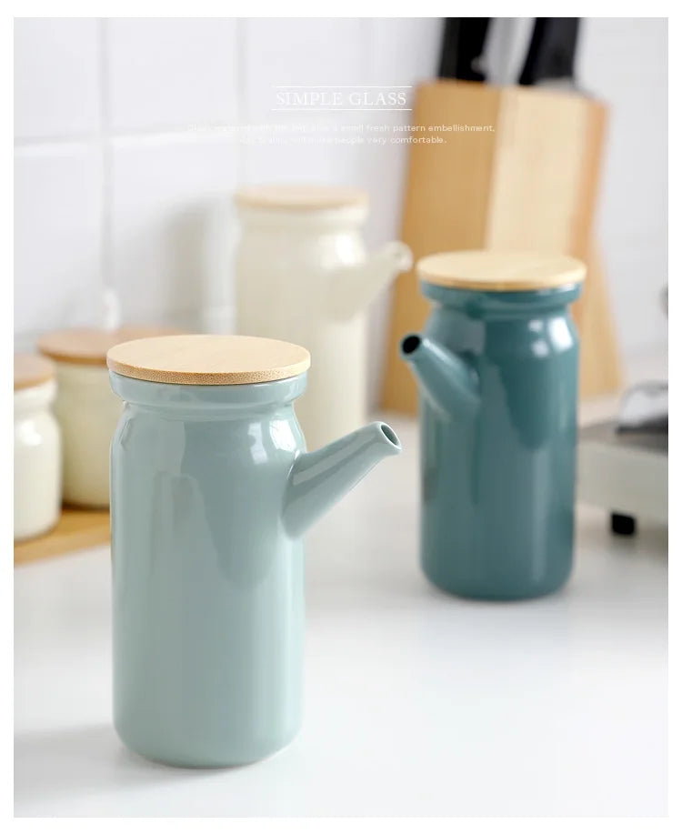 Nordic Ceramic Spice Rack Salt Shaker Pepper Vinegar Oil Bottle Sugar Chili Condiment Box Spices Storage Jar Set Home Kitchen