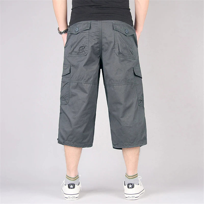 Long Length Cargo Shorts Men Summer Multi-Pocket Casual Cotton Elastic Capri Pants Men Military Tactical Short Hot Breeches  5XL