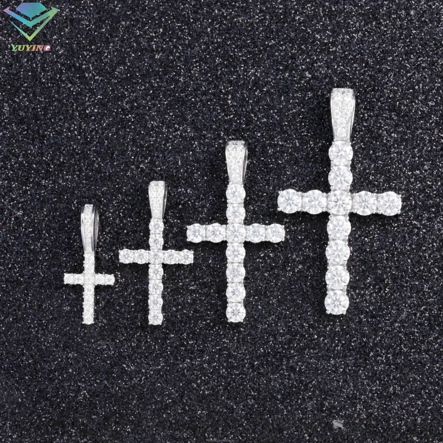Yu Ying Rts Moissanite Cross Pendant Jewelry 2Mm-5Mm 925 Silver Hip Hop Pendant For Men Women'S Vvs Moissanite Cross Pendant