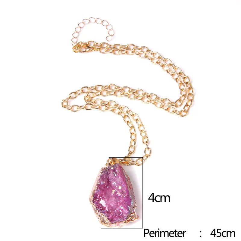 Metal chain healing energy necklace for women Dyed Natural crystal agat druzy crystal Minerals gem stone pendant charm necklace
