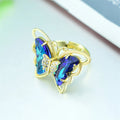 2021 New Fashion Ladies Glass Crystal Butterfly Ring 18 Colors Optional Adjustable Ladies Anniversary Gift Bulk Wholesale
