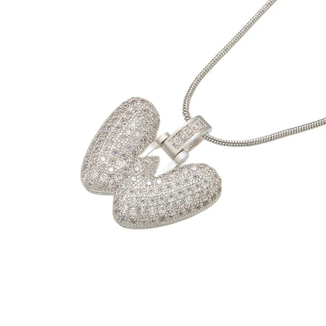 Zhukou 1.25X500Mm Fat And Lovely Crystal Brass Silver Color Letter Necklace For Women'S Friends Birthday Model: Vl34