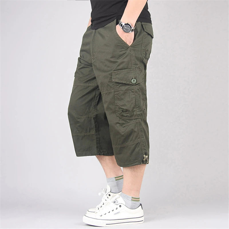 Long Length Cargo Shorts Men Summer Multi-Pocket Casual Cotton Elastic Capri Pants Men Military Tactical Short Hot Breeches  5XL