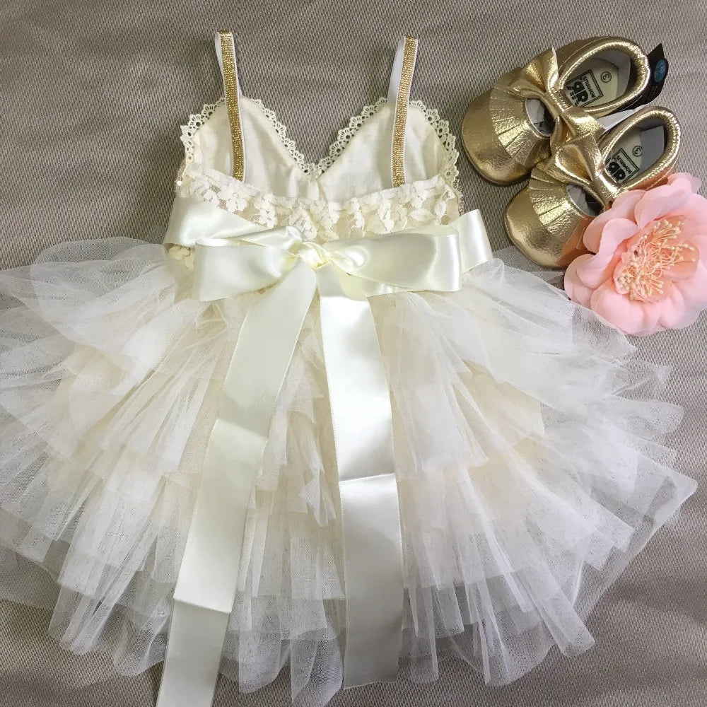 Shinny Flower Girls Christmas Dress for Kids Toddle Party Gown Gold Sequined Layered Tutu Dress Children New Year Dress Clothing