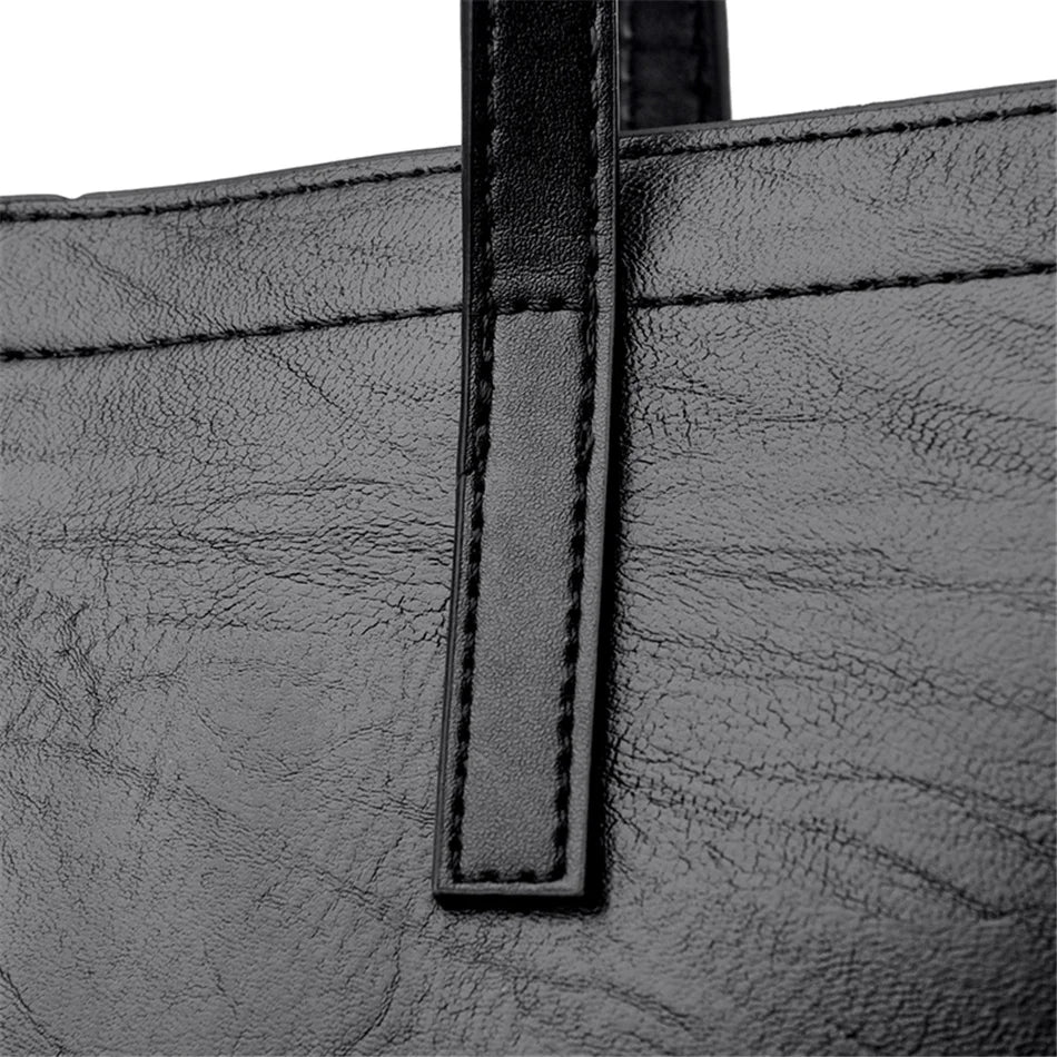 Vintage Large Capatity Tote Shoulder Bags Fashion Top-Handle Bags High Quality Leather Bags Casual Letter Design Handbag