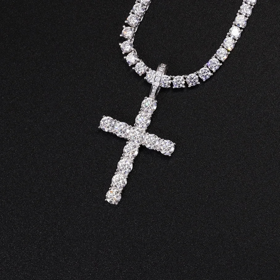 Yu Ying Rts Moissanite Cross Pendant Jewelry 2Mm-5Mm 925 Silver Hip Hop Pendant For Men Women'S Vvs Moissanite Cross Pendant