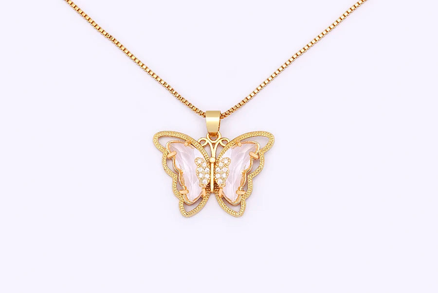 Nidin Top Quality Austrian Crystal Zircon 10 Colors Butterfly Pendant For Women Female Colorful Animal Necklace Jewelry Gifts