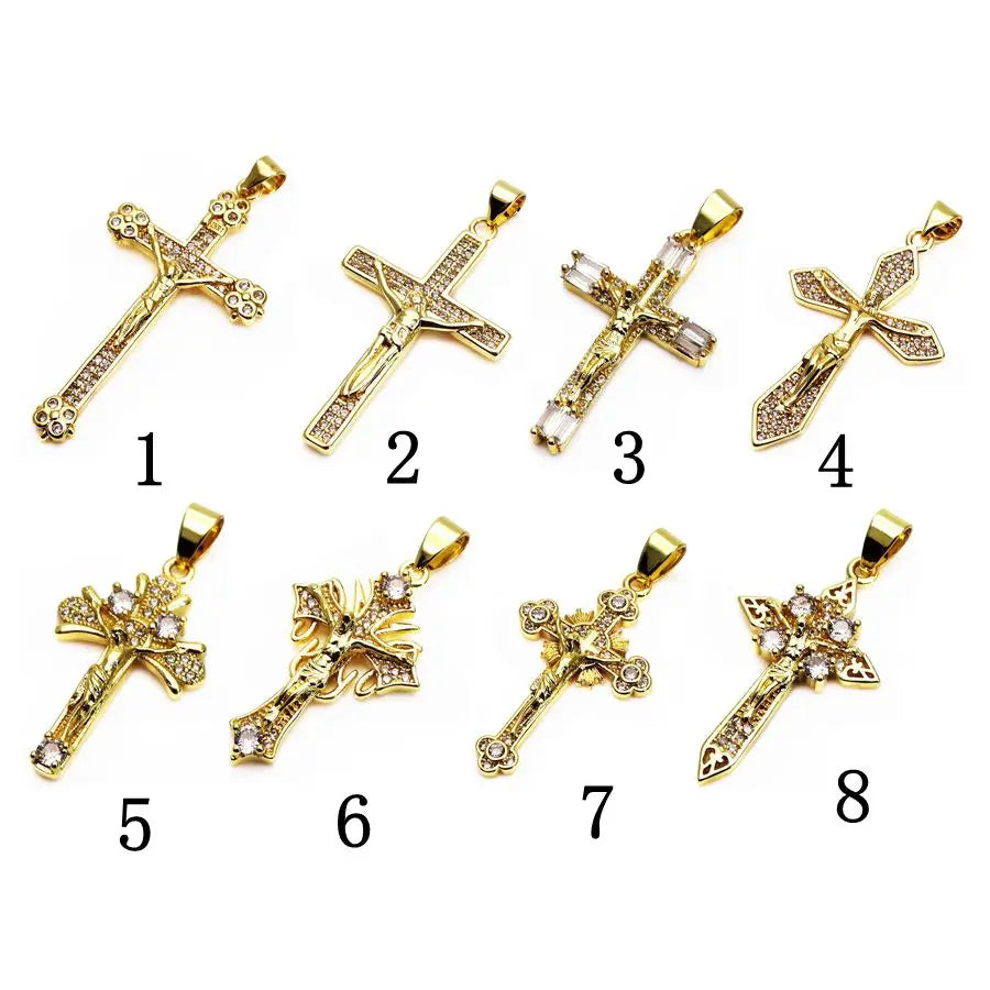 Jesus Cross Micro White Zircon Pendant Crucifix Pendant Contracted Fashion Pendant Necklace Chain Diy Jewelry Accessories