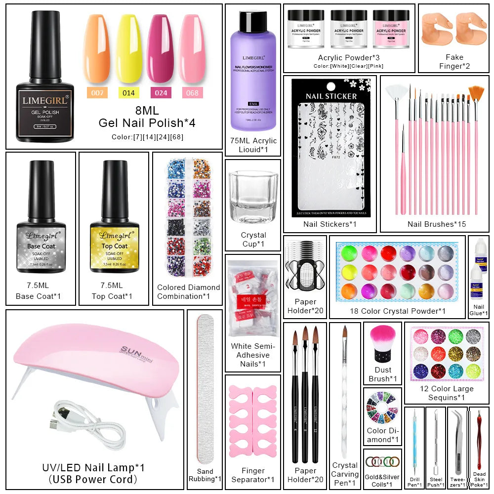Professional Nail Gel Kit Factory Wholesale UV Light Varnish Soak Gel Girls' Private Label Acrylic Nail Powder Set