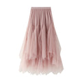 OHRYIYIE Women irregular Long Tulle Skirts Ladies High Waist Ankle-Length Tutu Maxi Skirts Beige Green Female Faldas Jupe Femme