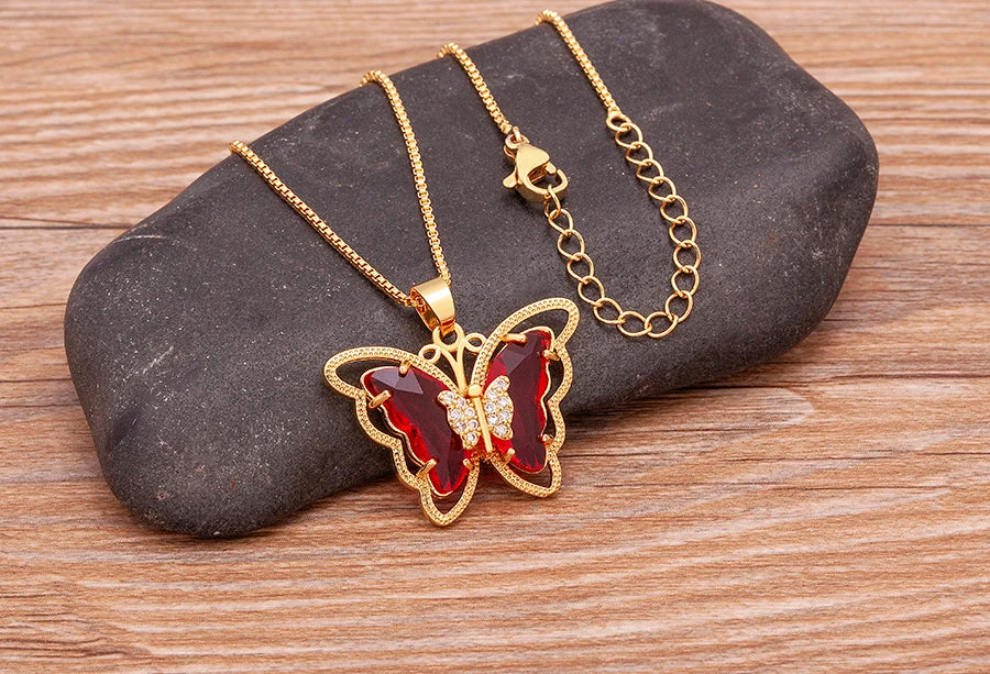 Nidin Top Quality Austrian Crystal Zircon 10 Colors Butterfly Pendant For Women Female Colorful Animal Necklace Jewelry Gifts