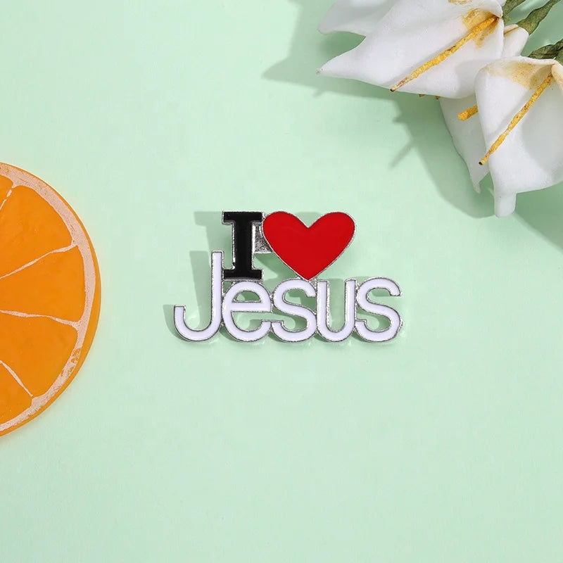 I Love Jesus Enamel Pins Custom Phrase With Heart Brooches Shirt Collar Lapel Badges Jewelry For Kids Friends