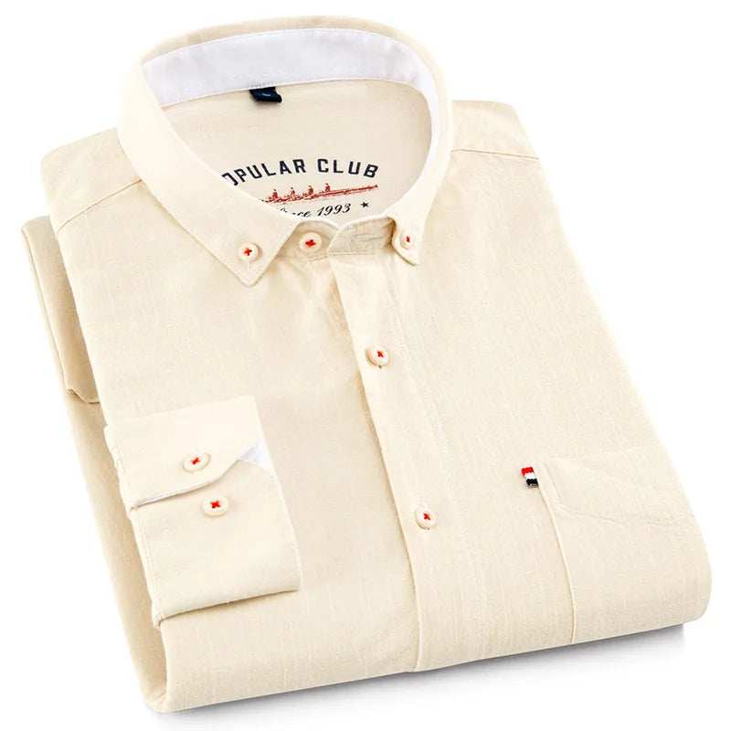 Men's Cotton Linen Long Sleeve Casual Button-Up Shirt - Slim Fit