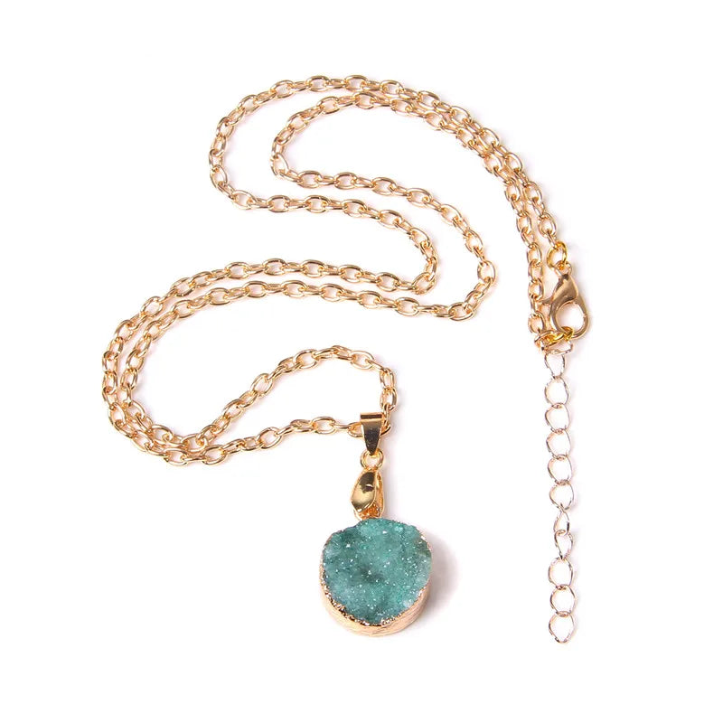 Metal chain healing energy necklace for women Dyed Natural crystal agat druzy crystal Minerals gem stone pendant charm necklace