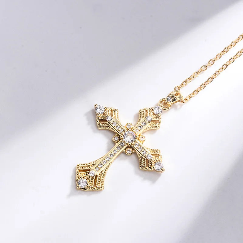 Fashion Christian 18K Gold Plated Zinc Alloy Virgin Mary Cross Pendant Necklace With Link Chain For Unisex
