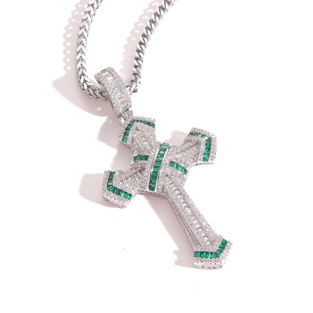 Hot Selling Copper Inlaid Color Zirconium Cross Pendant Personalized Trendy Men's Hip-hop Pendant Necklace Party Gift