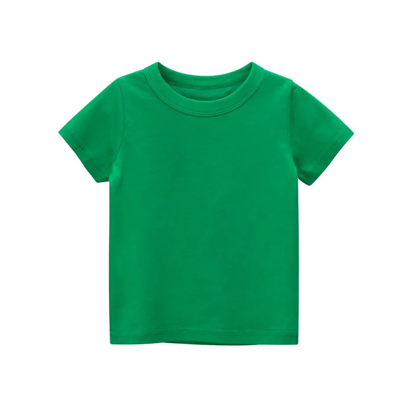 Kids Solid 100% Cotton Short Sleeve T-Shirt – Unisex, Ages 1-9Y