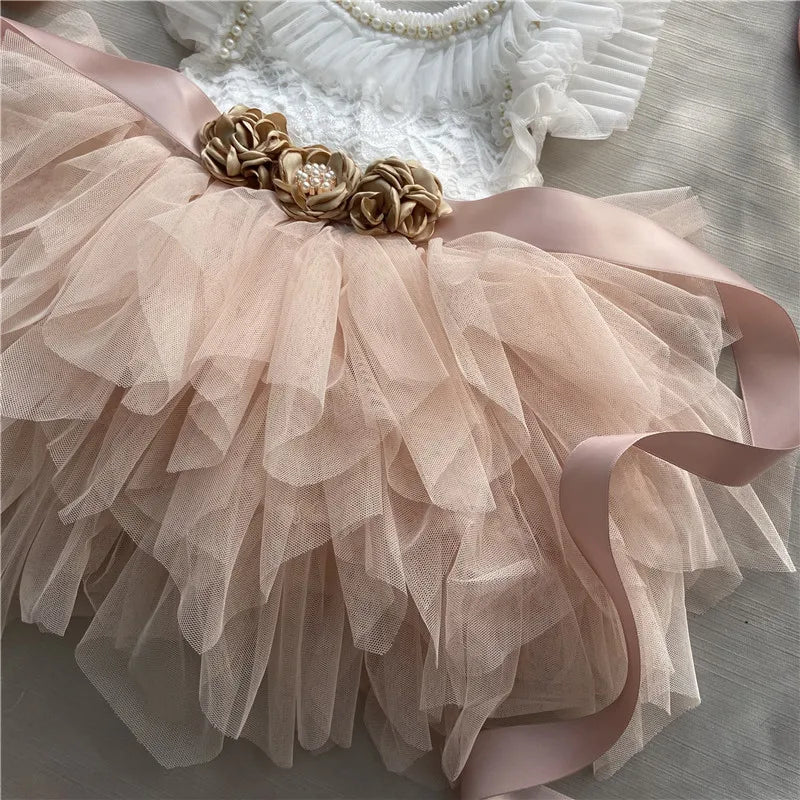 Elegant Little Girls Lolita Dress for Christmas Toddler Boho Chic Birthday Party Costume+ Blet 2pcs Outfit Set Wedding Clothing