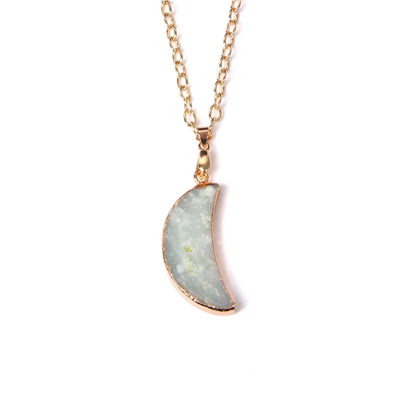 Metal chain healing energy necklace for women Dyed Natural crystal agat druzy crystal Minerals gem stone pendant charm necklace