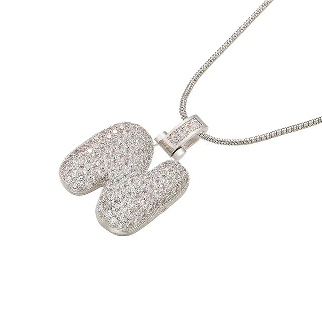 Zhukou 1.25X500Mm Fat And Lovely Crystal Brass Silver Color Letter Necklace For Women'S Friends Birthday Model: Vl34
