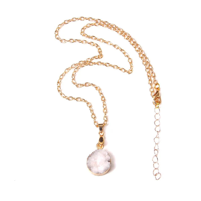 Metal chain healing energy necklace for women Dyed Natural crystal agat druzy crystal Minerals gem stone pendant charm necklace