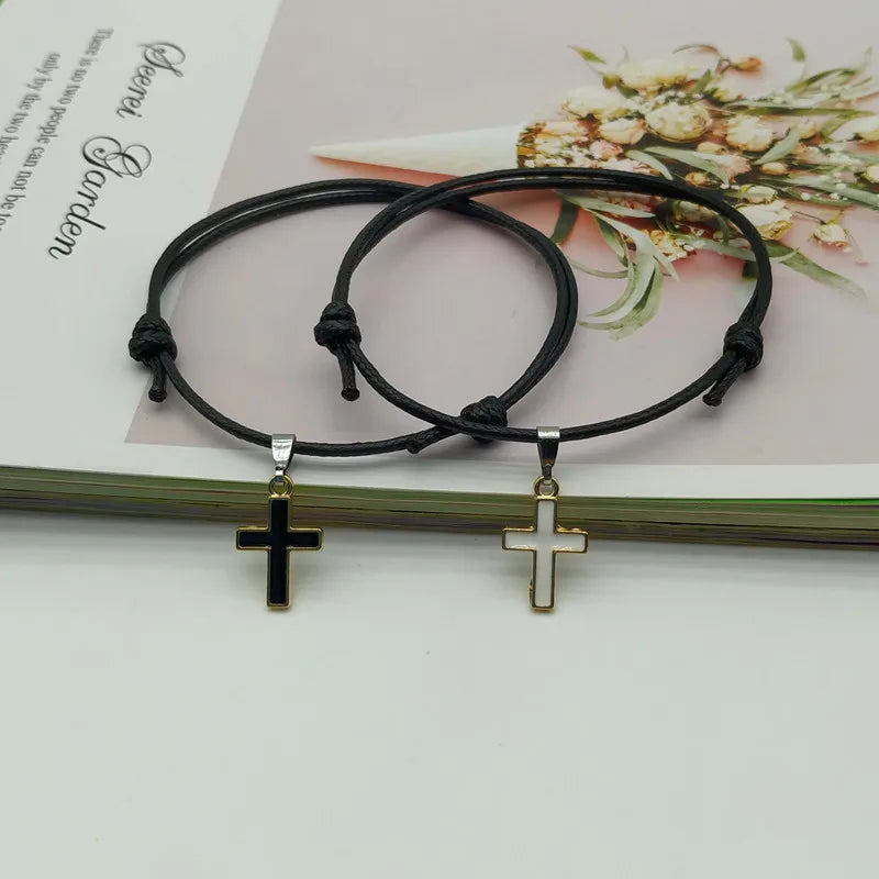 Juego de 2 Pulseras de Pareja Cruzadas, Hechas a Mano, Dijes de Colores Modernos, Blanco y Negro, Regalo Para Enamorados y Amigos