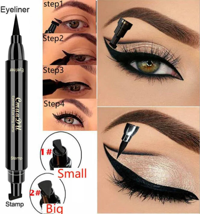 1pcs Big Double-headed seal eyeliner Waterproof and quick-drying black liquid eyeliner small lash glue pen Eye makeup cosmetic