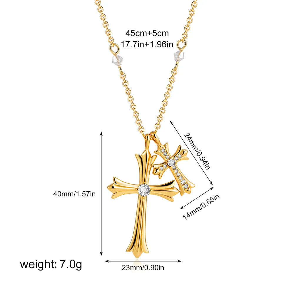 Stainless Steel Igi Certificate 18K Gold Plated Cross Crystal Rhinestone Bamboo Chain Pendant Necklace For Anniversary Wedding