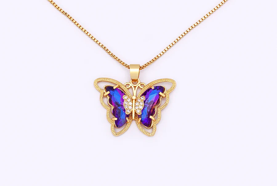 Nidin Top Quality Austrian Crystal Zircon 10 Colors Butterfly Pendant For Women Female Colorful Animal Necklace Jewelry Gifts