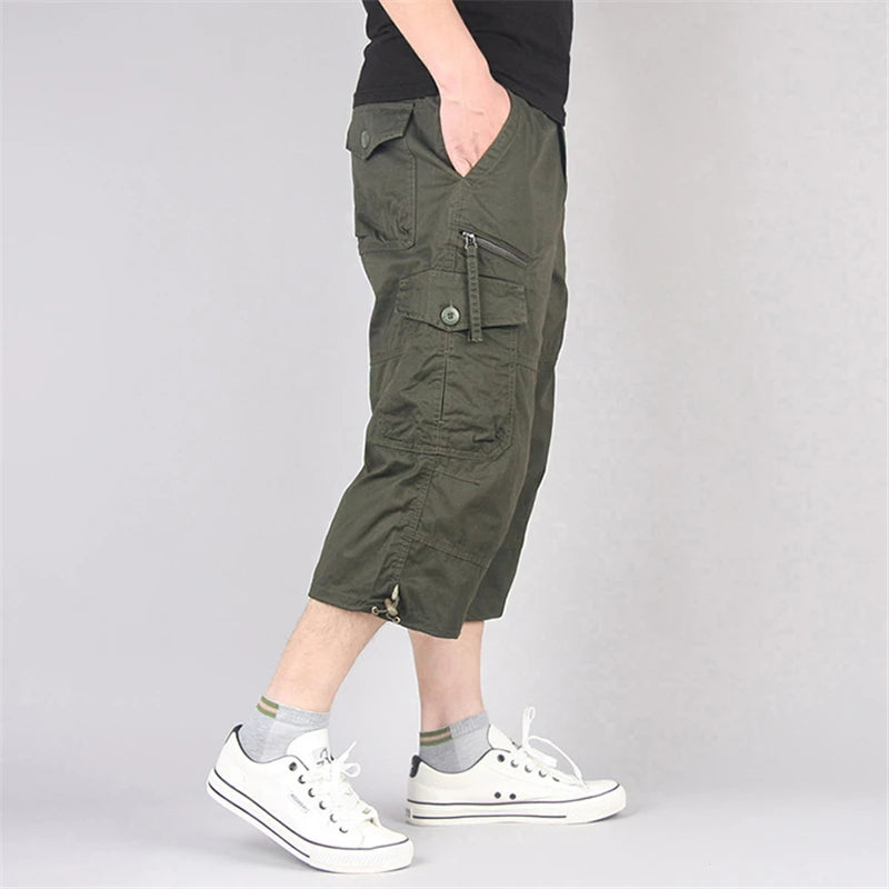 Long Length Cargo Shorts Men Summer Multi-Pocket Casual Cotton Elastic Capri Pants Men Military Tactical Short Hot Breeches  5XL